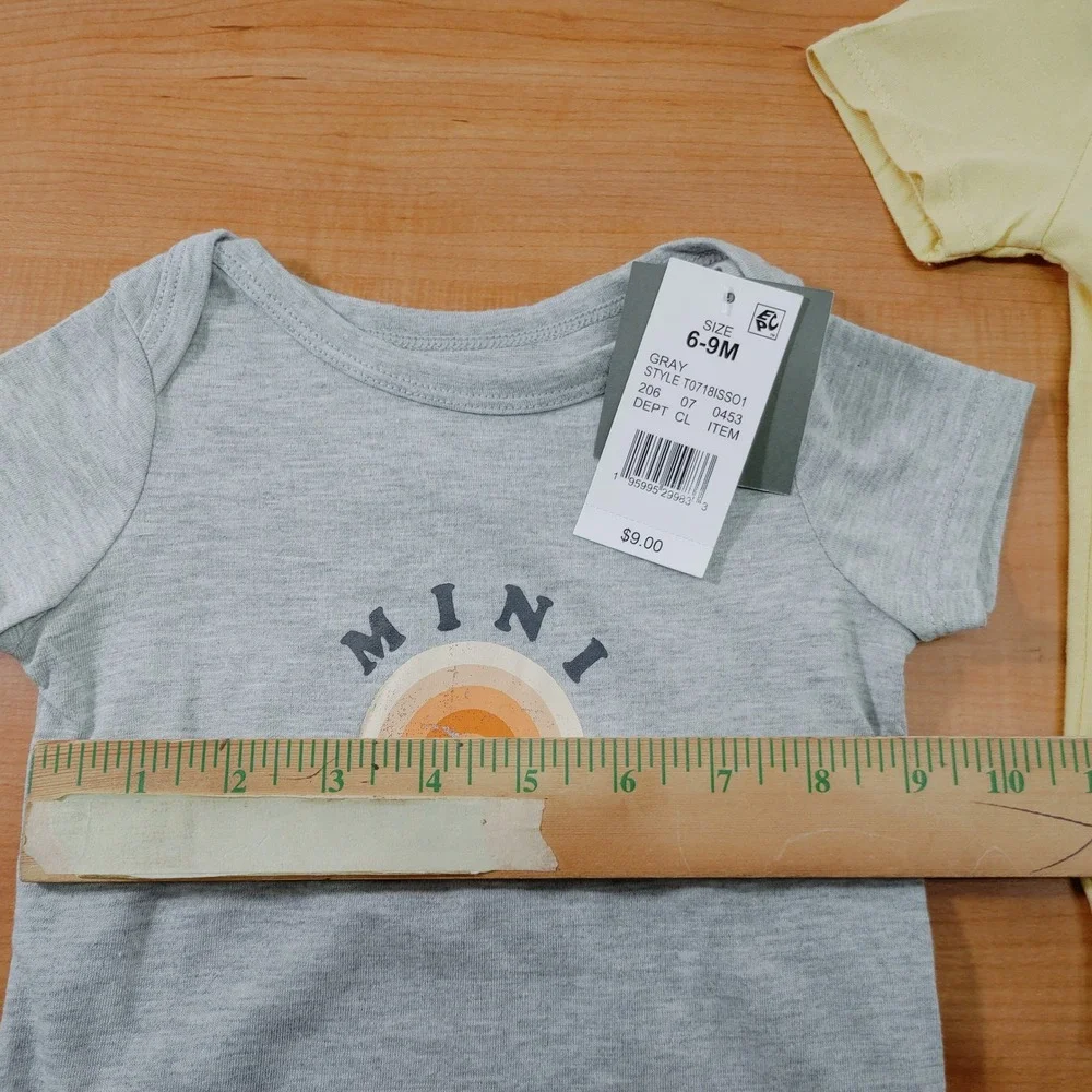 Grayson Mini Baby Bodysuit Bundle 3pc  Gray Yellow White 6-9M 18M 24M‎